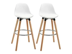 Juego de 2 taburetes de bar, taburetes de cocina con reposapiés, piel sintética, color blanco