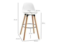 Juego de 2 taburetes de bar, taburetes de cocina con reposapiés, piel sintética, color blanco