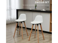 Juego de 2 taburetes de bar, taburetes de cocina con reposapiés, piel sintética, color blanco