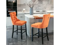 Juego de 2 taburetes de bar - Taburetes de bar con respaldo acolchado y capitoné - Terciopelo naranja