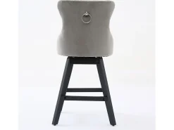 Juego de 2 taburetes de bar giratorios en terciopelo - Patas de madera - Gris