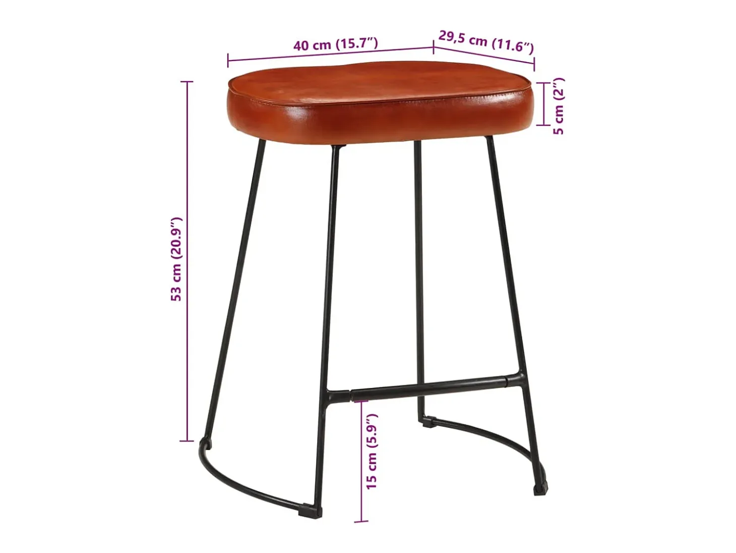 Juego de 2 taburetes de bar marrón oscuro 40x29,5x53 cm