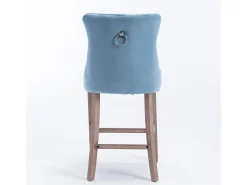 Juego de 2 taburetes de bar - Taburetes de bar con respaldo acolchado y capitoné - Terciopelo azul claro