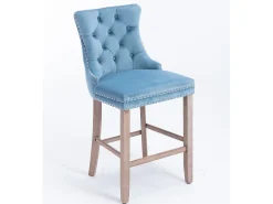 Juego de 2 taburetes de bar - Taburetes de bar con respaldo acolchado y capitoné - Terciopelo azul claro