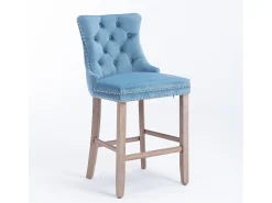 Juego de 2 taburetes de bar - Taburetes de bar con respaldo acolchado y capitoné - Terciopelo azul claro