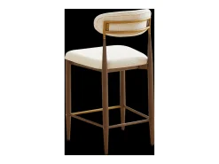 Juego de 2 taburetes de bar, 94 cm de alto - Estructura de metal marrón y dorado - Tela beige