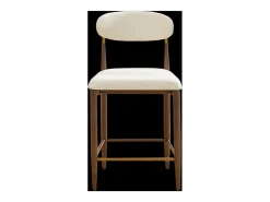 Juego de 2 taburetes de bar, 94 cm de alto - Estructura de metal marrón y dorado - Tela beige