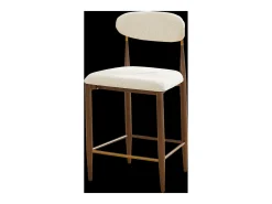 Juego de 2 taburetes de bar, 94 cm de alto - Estructura de metal marrón y dorado - Tela beige