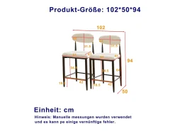 Juego de 2 taburetes de bar, 94 cm de alto - Estructura de metal marrón y dorado - Tela beige