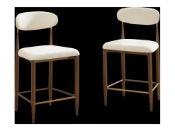 Juego de 2 taburetes de bar, 94 cm de alto - Estructura de metal marrón y dorado - Tela beige