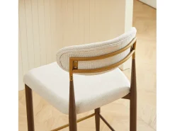 Juego de 2 taburetes de bar, 94 cm de alto - Estructura de metal marrón y dorado - Tela beige