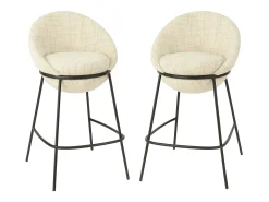Juego de 2 taburetes de bar BOBBY de tela con estructura de metal negro – Altura del asiento 76 cm-Color Rosa