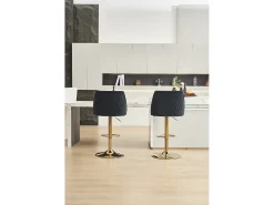 Juego de 2 taburetes de bar - con respaldo y reposapiés - altura regulable - terciopelo - negro