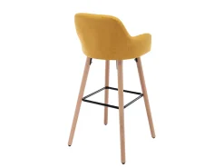 Juego de 2 taburetes de bar de tela y patas madera de haya - Amarillo - ELEANA