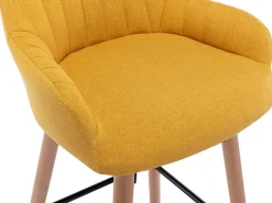 Juego de 2 taburetes de bar de tela y patas madera de haya - Amarillo - ELEANA
