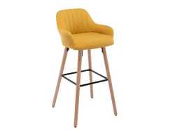 Juego de 2 taburetes de bar de tela y patas madera de haya - Amarillo - ELEANA