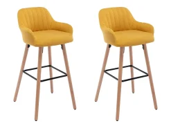 Juego de 2 taburetes de bar de tela y patas madera de haya - Amarillo - ELEANA