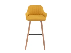 Juego de 2 taburetes de bar de tela y patas madera de haya - Amarillo - ELEANA