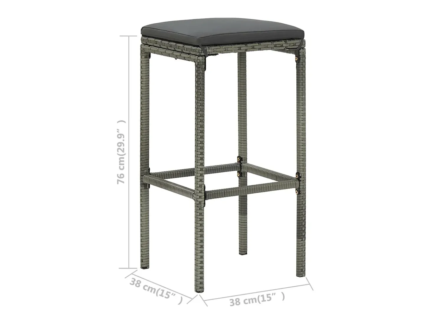Juego de 4 taburetes de bar con cojines de resina tejida gris