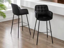 Juego de 2 taburetes de bar de terciopelo y metal - Negro - PEGA