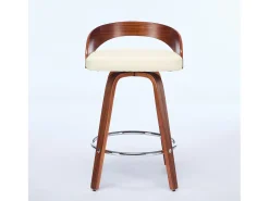 Juego de 2 taburetes de bar giratorios en PU con respaldo bajo - Beige y madera oscura