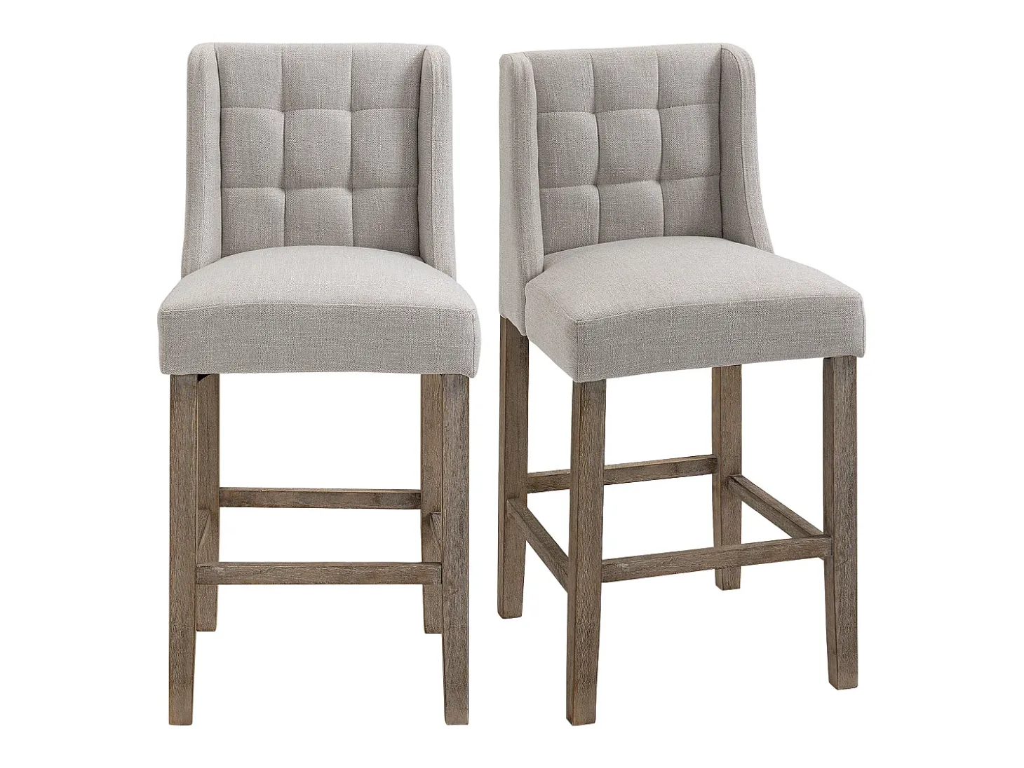 Juego de 2 taburetes de bar con respaldo de madera maciza, incluye reposapiés, gris + natural