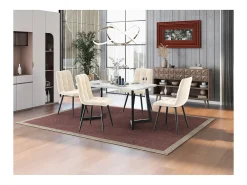 Juego de sillas de comedor (4 piezas), silla de diseño tapizada en terciopelo beige con respaldo y estructura de metal.