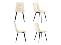 Juego de sillas de comedor (4 piezas), silla de diseño tapizada en terciopelo beige con respaldo y estructura de metal.