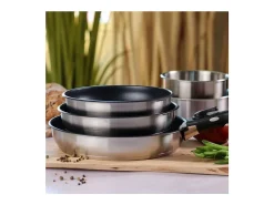 Juego de utensilios de cocina de acero inoxidable aptos para inducción - 6 piezas - Mango extraíble - Gris
