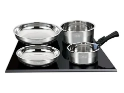 Juego de utensilios de cocina de acero inoxidable para inducción - 8 piezas - Mango extraíble - Apto para todo tipo de cocinas,
