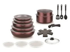 Juego de utensilios de cocina de aluminio de 18 piezas, apto para todo tipo de cocinas, incluidas las de inducción - Mango extra