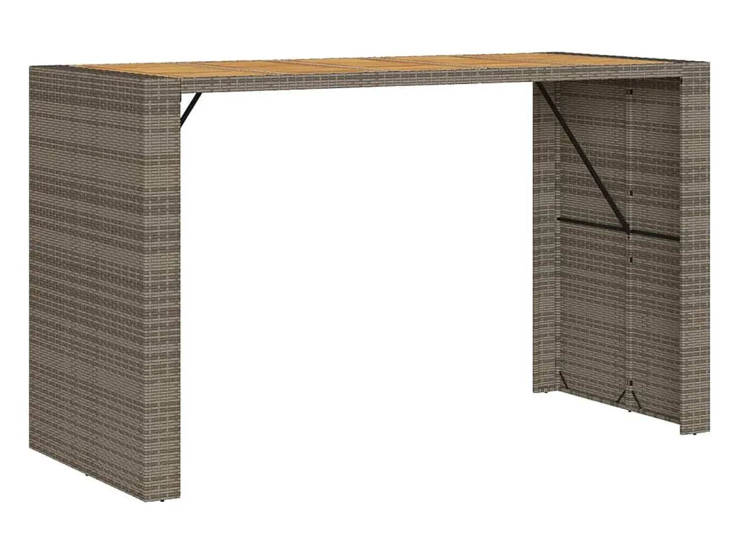 Karaca Mesa alta jardín superficie madera ratán PE gris 185x80x110 cm