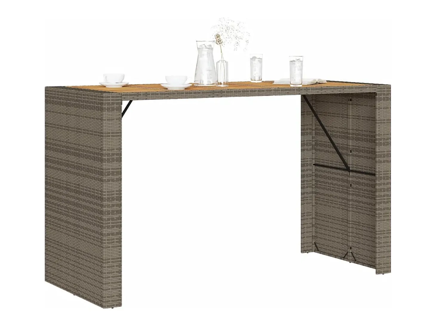 Karaca Mesa alta jardín superficie madera ratán PE gris 185x80x110 cm