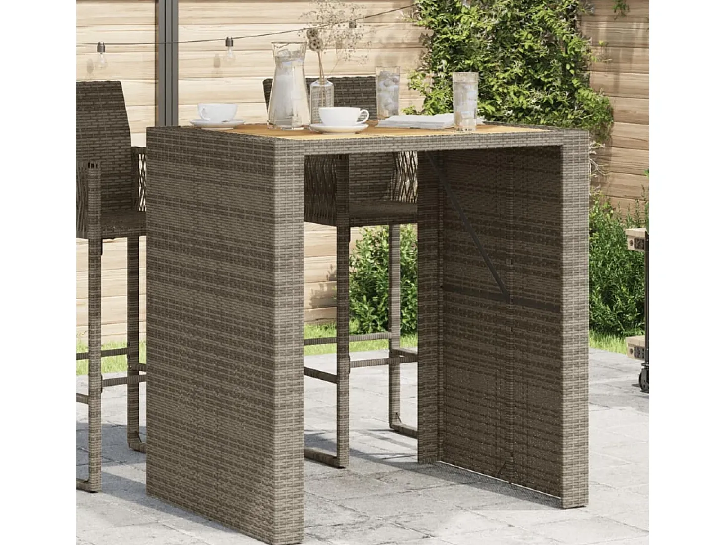 Karaca Mesa alta jardín superficie madera ratán PE gris 105x80x110 cm