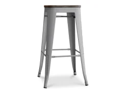 Kontoir Taburete de 76 cm de acero blanco brillante con asiento de pino macizo oscuro-Color Negro