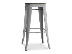 Kontoir Taburete de 76 cm de acero blanco brillante con asiento de pino macizo oscuro-Color Gris claro
