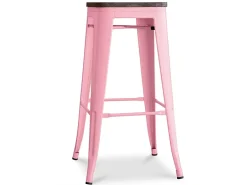 Kontoir Taburete de 76 cm de acero blanco brillante con asiento de pino macizo oscuro-Color Gris oscuro