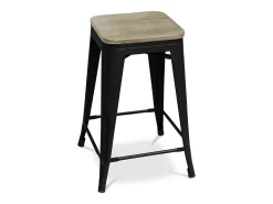 Kontoir Taburete de 76 cm de acero negro mate con asiento de pino macizo de color claro-Color Fucsia