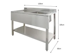 Kukoo - Fregadero Comercial de Cocina de 1 Seno de Acero Inoxidable con Escurridor a la Izquierda