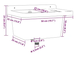 Lavabo de pared, gris, 50x35x24 cm, resina
