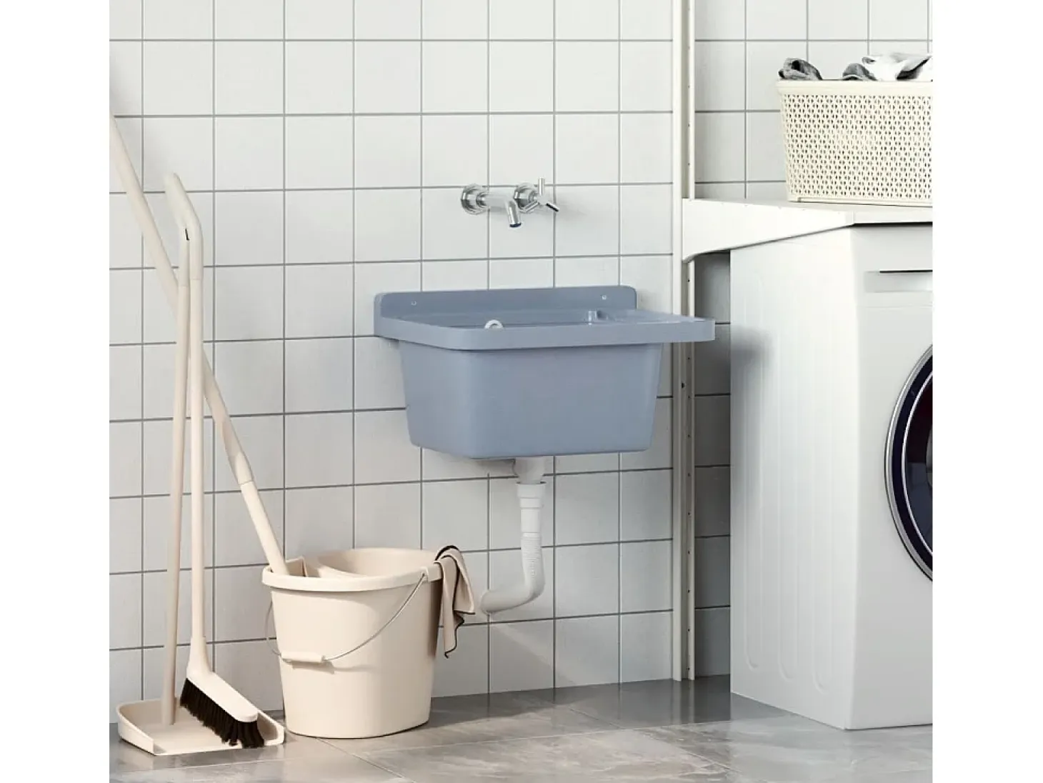 Lavabo de pared, gris, 50x35x24 cm, resina