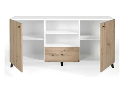 Lazeto Aparador de 2 puertas y 1 cajón en roble claro y madera blanca, 180 cm
