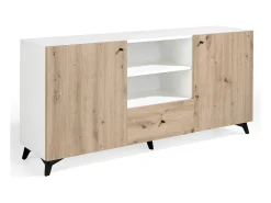 Lazeto Aparador de 2 puertas y 1 cajón en roble claro y madera blanca, 180 cm