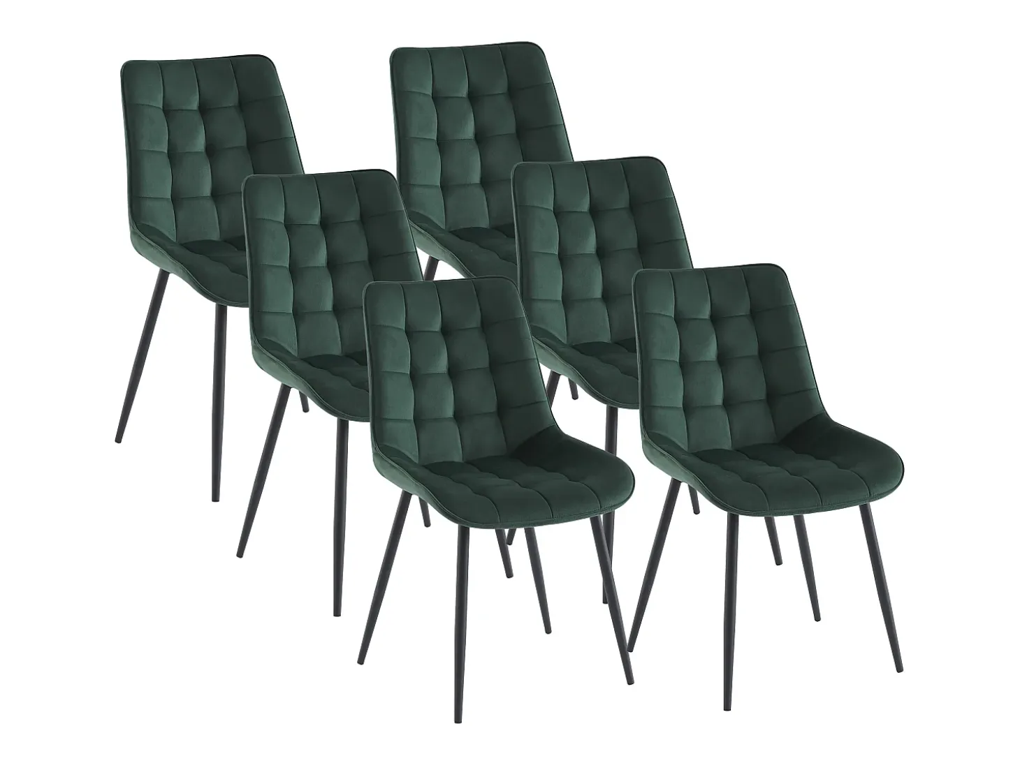 Lote de 6 sillas acolchadas - Terciopelo y metal negro - Verde - OLLUA