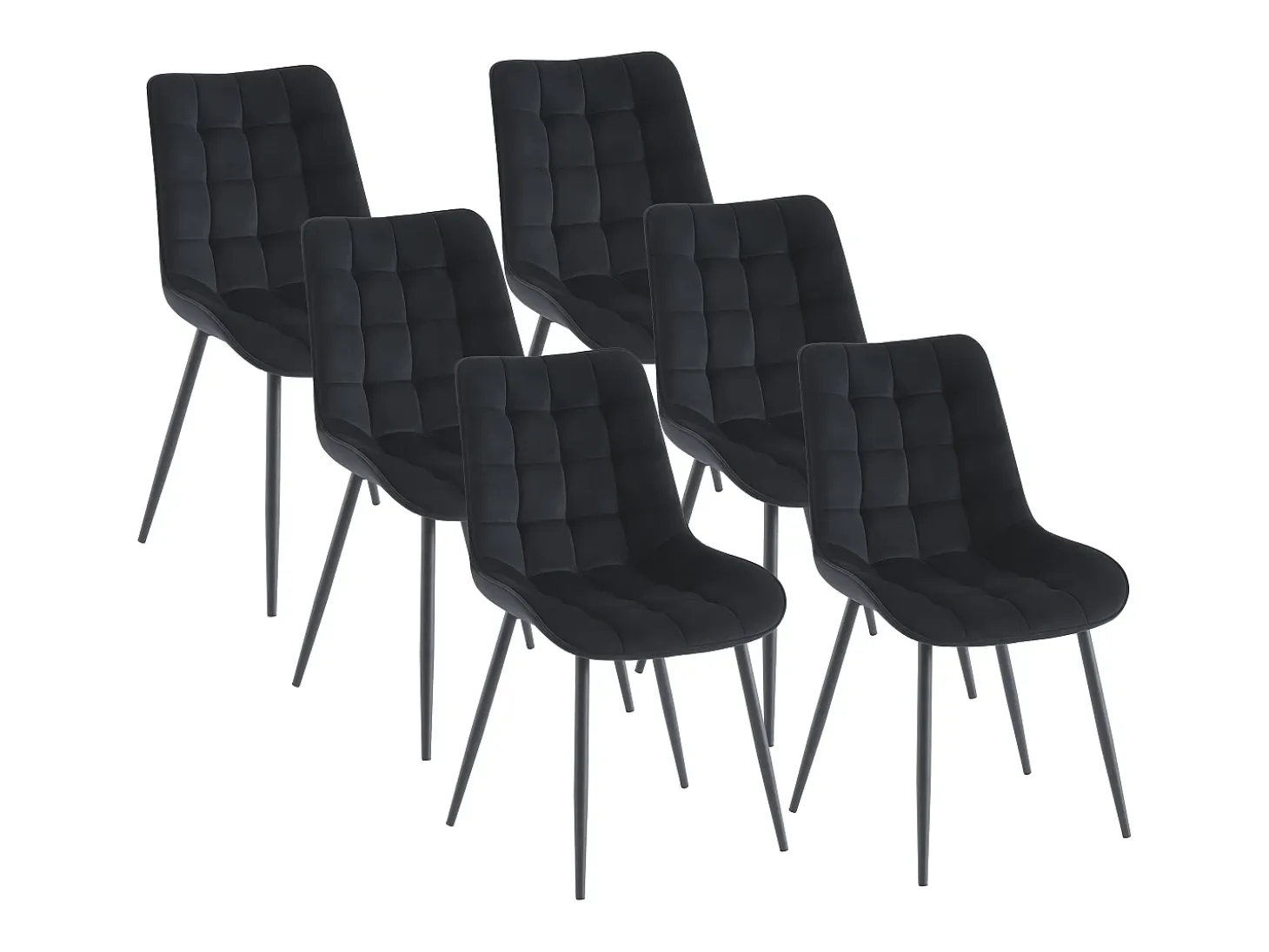 Lote de 6 sillas acolchadas - Terciopelo y metal negro - Negro - OLLUA