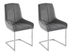 Lote de 2 sillas cantilever de terciopelo y metal cromado - Gris - BERLONA