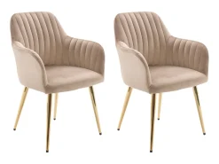 Lote de 2 sillas con brazos de terciopelo y metal dorado - Beige - ELEANA