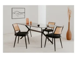 Lote de 4 sillas con mimbre natural y estructura de metal negro L47 cm - SCHILLER