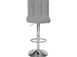 Lote de 2 sillas de bar, asiento de símil cuero con respaldo alto acolchado y tapizado, altura regulable, giratorio, base de metal cromado SIVAN (gris)