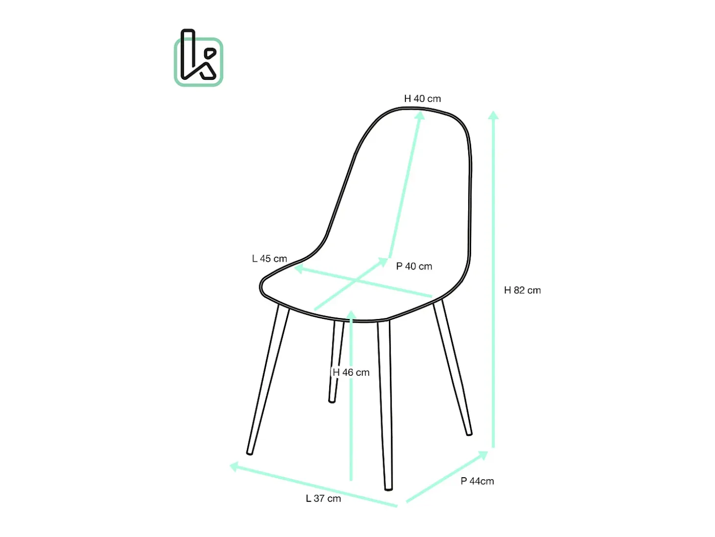 Lote de 4 sillas de cocina de diseño, asiento de plástico flexible, patas metálicas NOVA (negro)